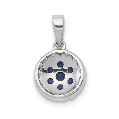 14k White Gold Diamond and Sapphire Cluster Halo Pendant
