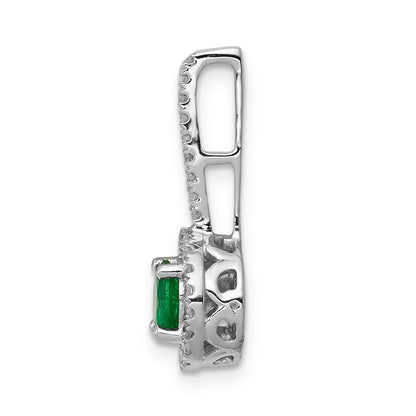 14k White Gold Diamond and Round Emerald Halo Pendant Fits up to 2mm Regular/4mm Fancy or Reversible Omega