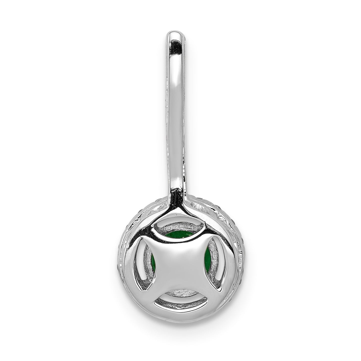 14k White Gold Diamond and Round Emerald Halo Pendant Fits up to 2mm Regular/4mm Fancy or Reversible Omega
