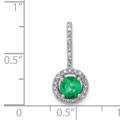 14k White Gold Diamond and Round Emerald Halo Pendant Fits up to 2mm Regular/4mm Fancy or Reversible Omega
