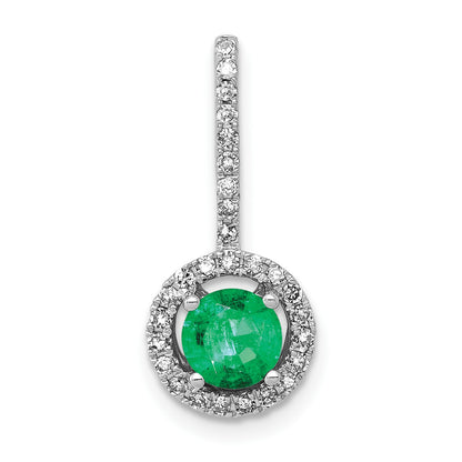 14k White Gold Diamond and Round Emerald Halo Pendant Fits up to 2mm Regular/4mm Fancy or Reversible Omega