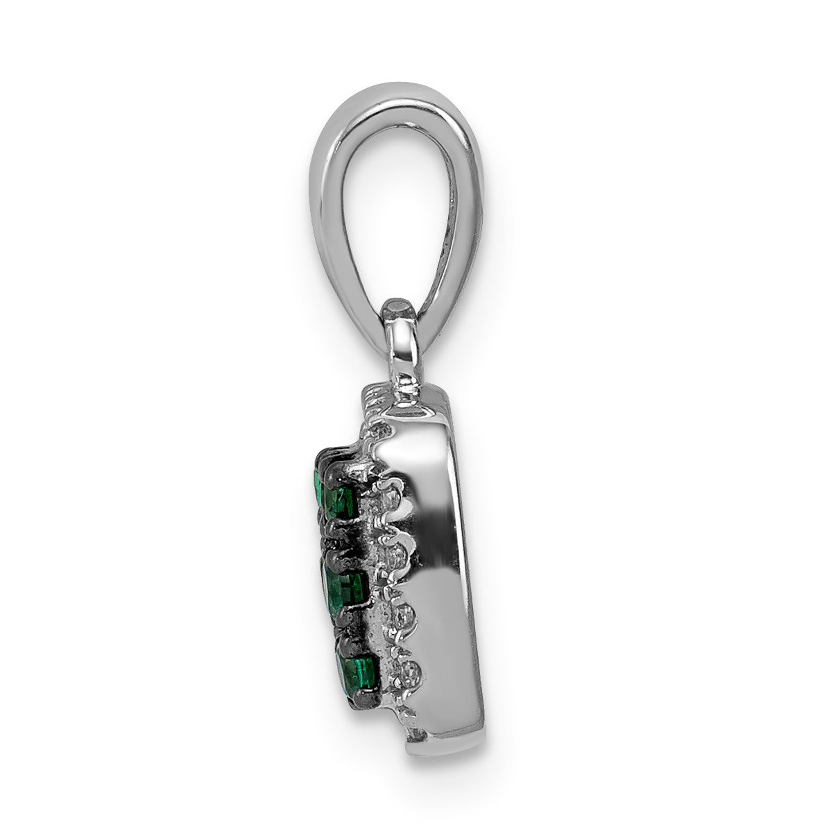 14k White Gold with Black Rhodium Diamond and .19 Emerald Cluster Square Halo Pendant