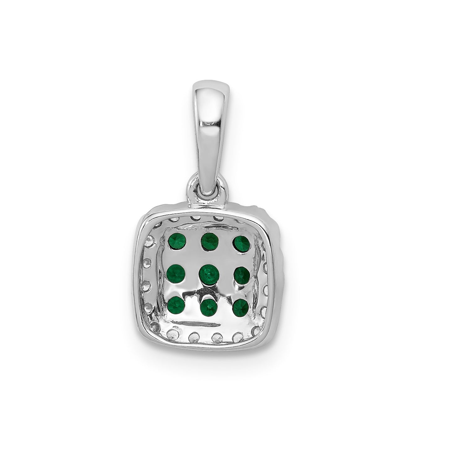 14k White Gold with Black Rhodium Diamond and .19 Emerald Cluster Square Halo Pendant