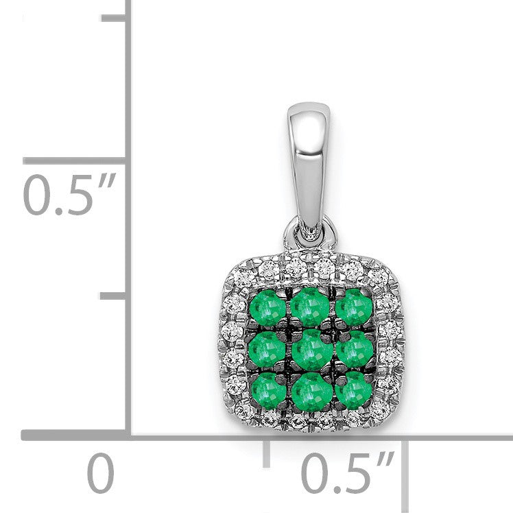 14k White Gold with Black Rhodium Diamond and .19 Emerald Cluster Square Halo Pendant