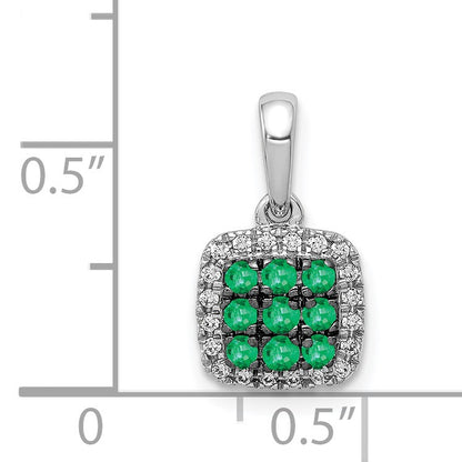 14k White Gold with Black Rhodium Diamond and .19 Emerald Cluster Square Halo Pendant
