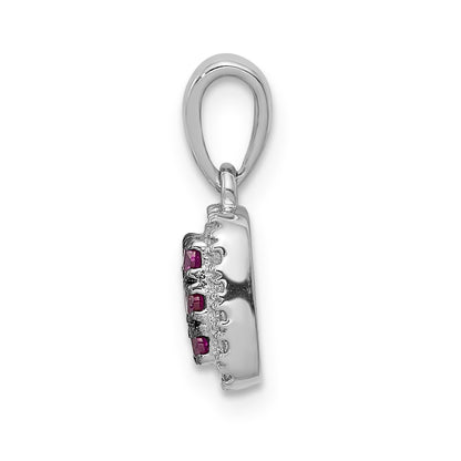 14k White Gold with Black Rhodium Diamond and .23 Ruby Cluster Square Halo Pendant