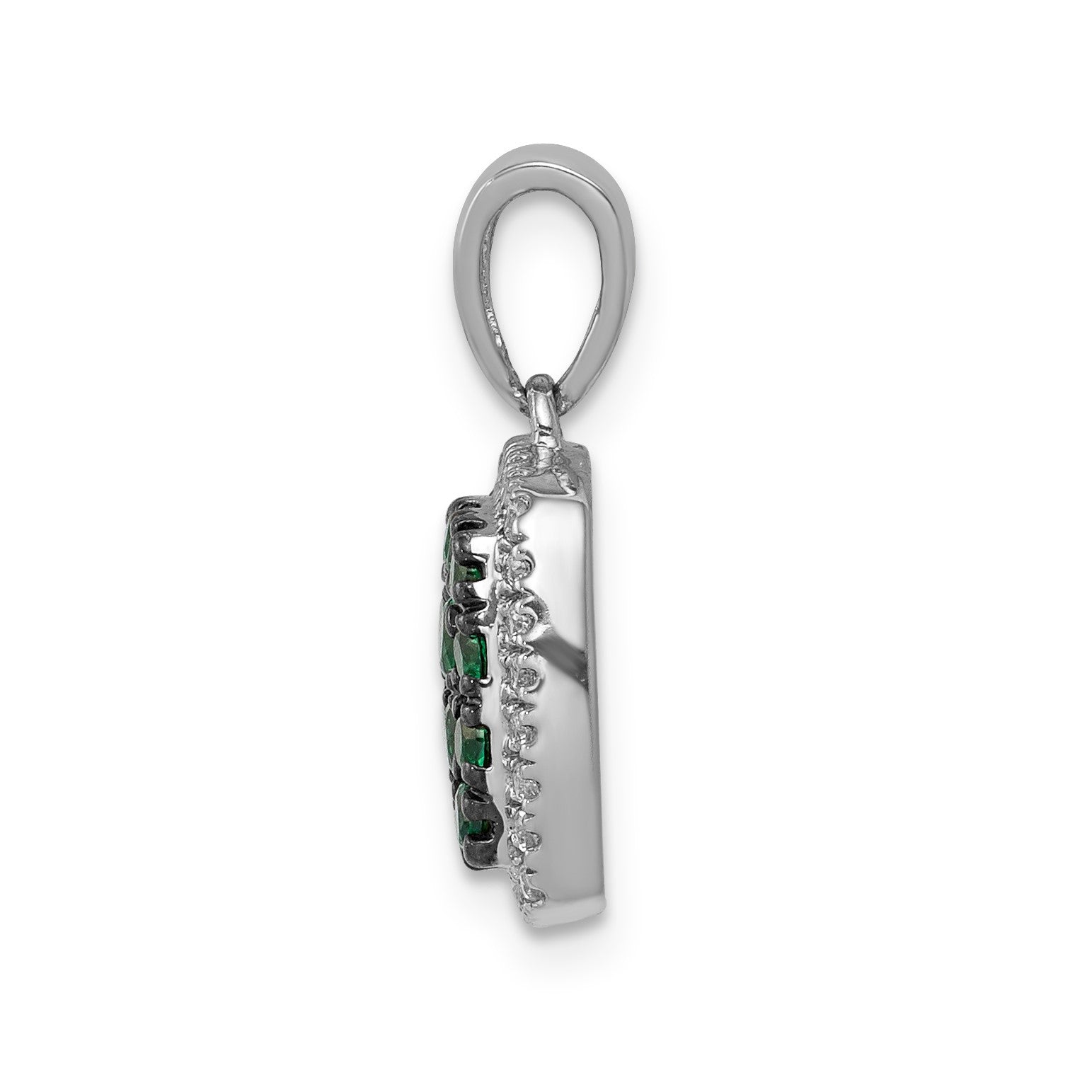 14k White Gold with Black Rhodium Diamond and .50 Emerald Cluster Square Halo Pendant