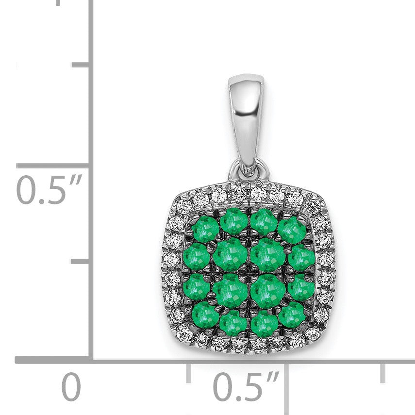 14k White Gold with Black Rhodium Diamond and .50 Emerald Cluster Square Halo Pendant