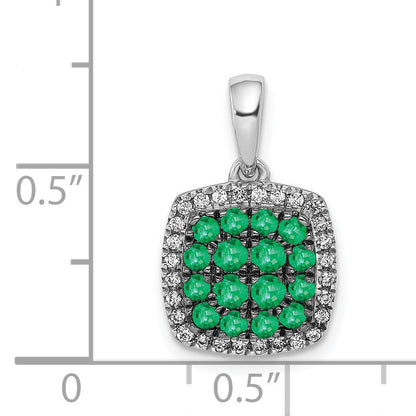 14k White Gold with Black Rhodium Diamond and .50 Emerald Cluster Square Halo Pendant