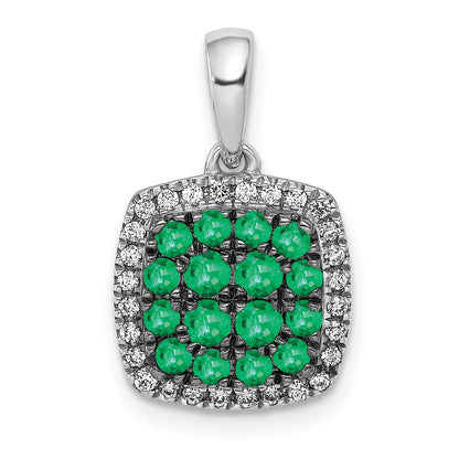 14k White Gold with Black Rhodium Diamond and .50 Emerald Cluster Square Halo Pendant
