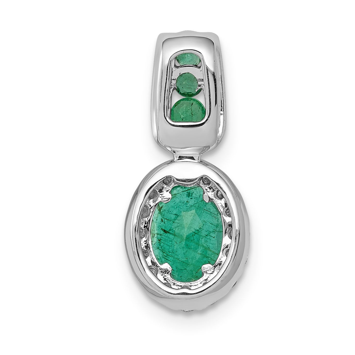 14k White Gold Halo Diamond and Oval Emerald Halo Pendant