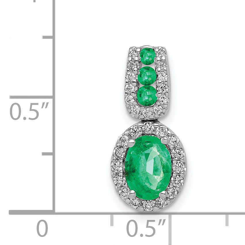 14k White Gold Halo Diamond and Oval Emerald Halo Pendant