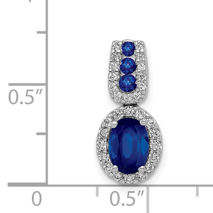 14k White Gold Diamond and 1.30 Oval Sapphire Halo Pendant