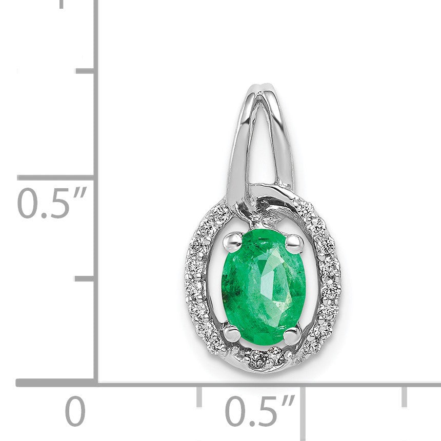 14k White Gold Diamond and Oval Emerald Halo Pendant