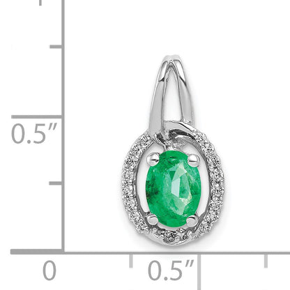 14k White Gold Diamond and Oval Emerald Halo Pendant