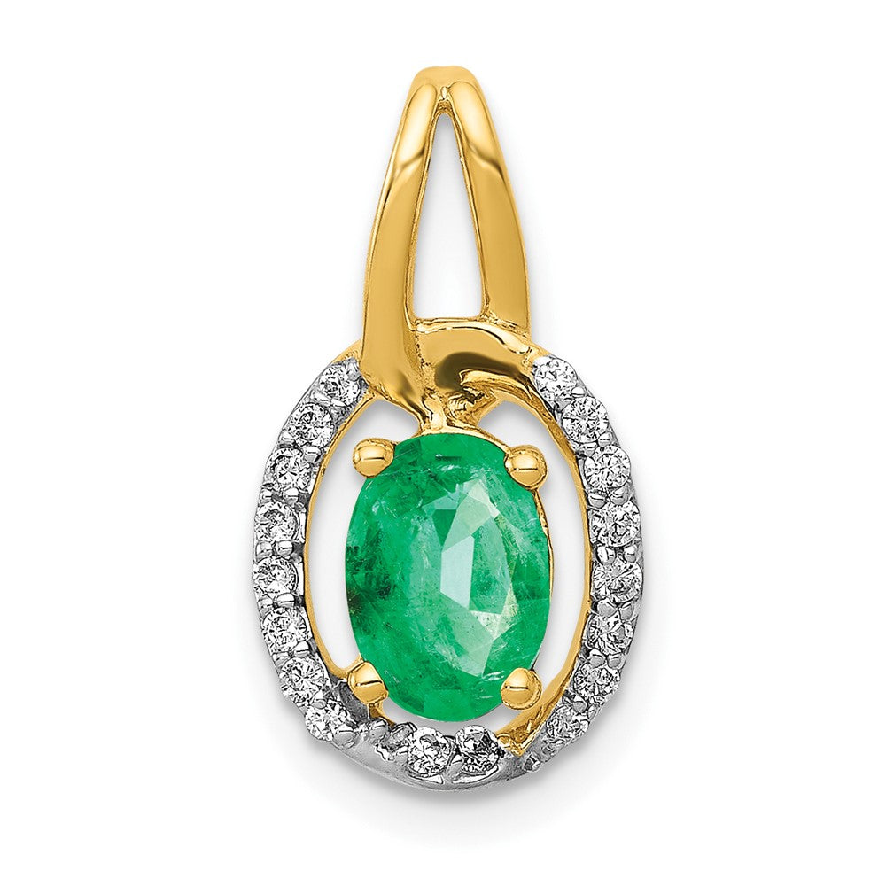 14k Diamond and Oval Emerald Pendant