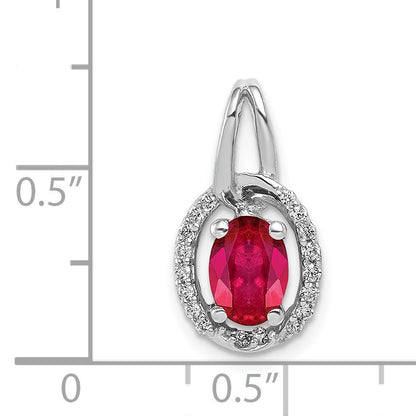 14k White Gold Diamond and .86 Oval Ruby Halo Pendant