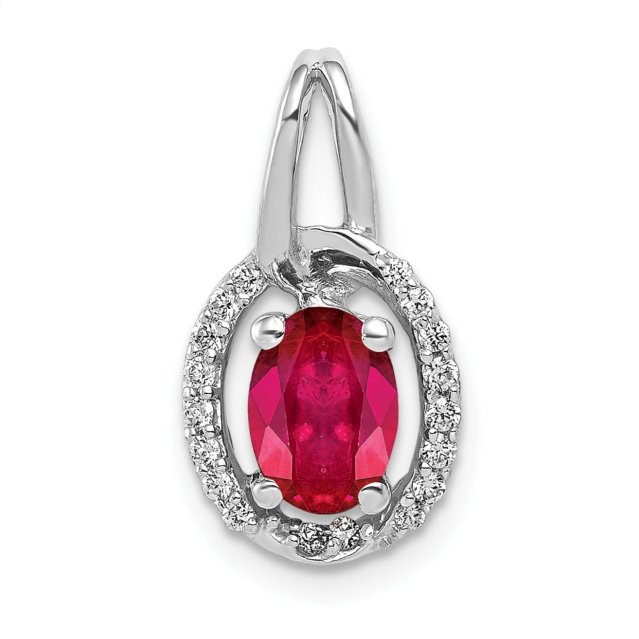 14k White Gold Diamond and .86 Oval Ruby Halo Pendant