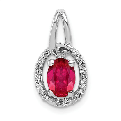 14k White Gold Diamond and .86 Oval Ruby Halo Pendant