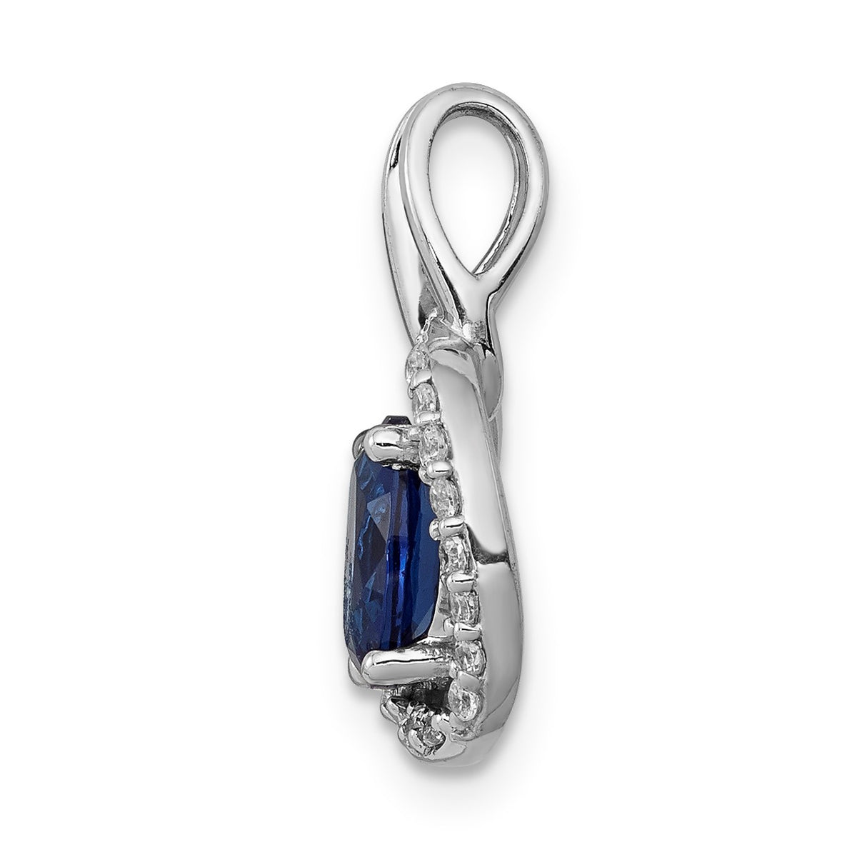 14k White Gold Diamond and .85 Oval Sapphire Halo Pendant