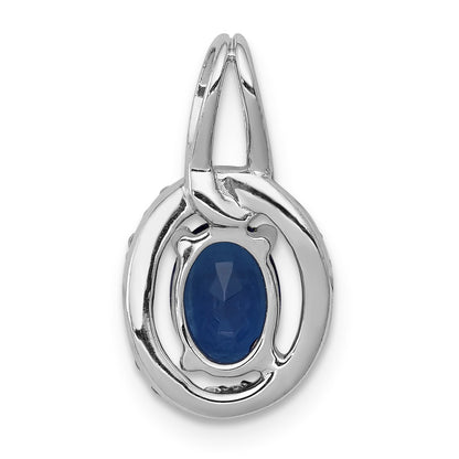 14k White Gold Diamond and .85 Oval Sapphire Halo Pendant