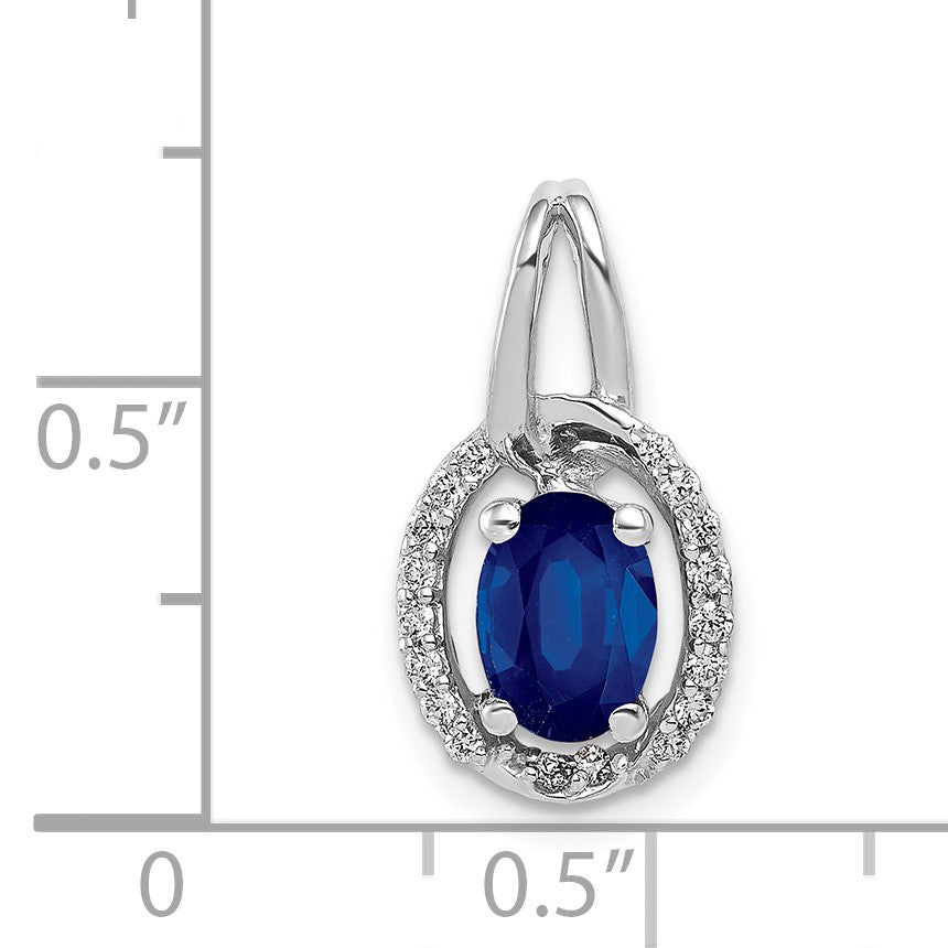 14k White Gold Diamond and .85 Oval Sapphire Halo Pendant