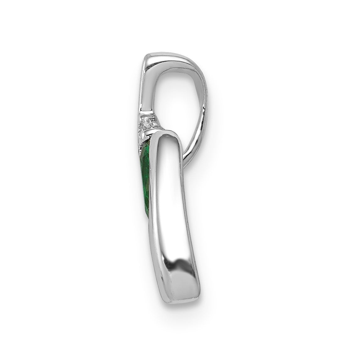 14k White Gold Diamond and Oval Emerald Fancy Chain Slide