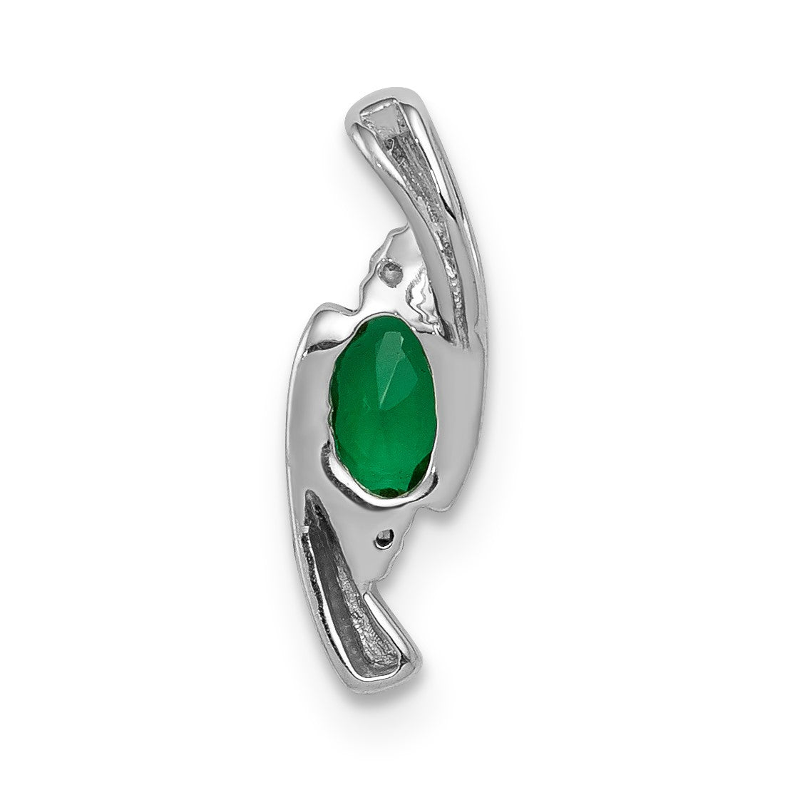 14k White Gold Diamond and Oval Emerald Fancy Chain Slide