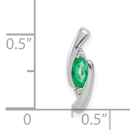 14k White Gold Diamond and Oval Emerald Fancy Chain Slide