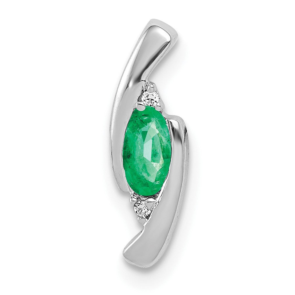 14k White Gold Diamond and Oval Emerald Fancy Chain Slide