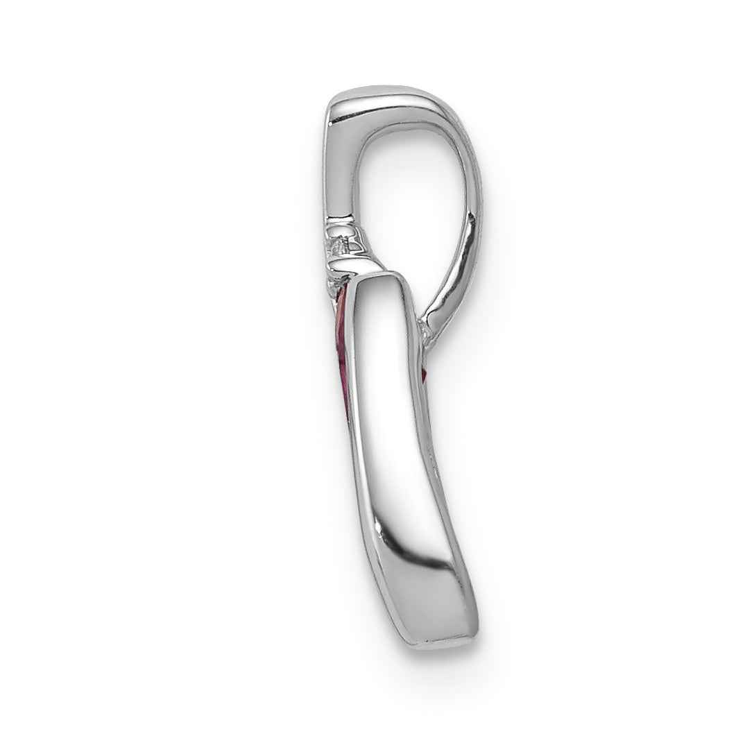 14k White Gold Diamond and .31 Oval Ruby Fancy Chain Slide