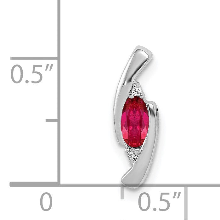 14k White Gold Diamond and .31 Oval Ruby Fancy Chain Slide