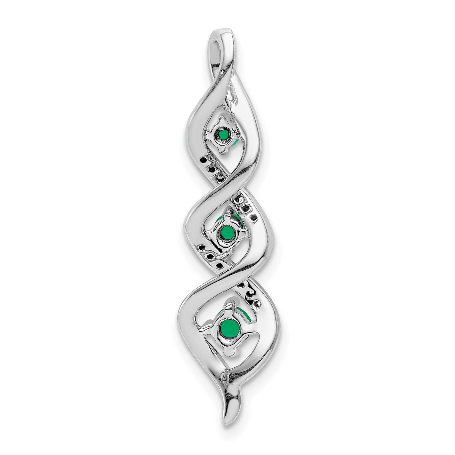 14k White Gold Diamond and Emerald Twisted 3-stone Chain Slide