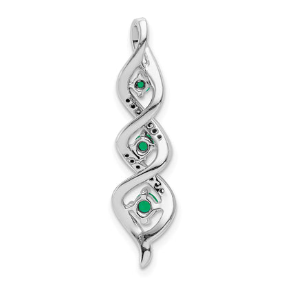 14k White Gold Diamond and Emerald Twisted 3-stone Chain Slide
