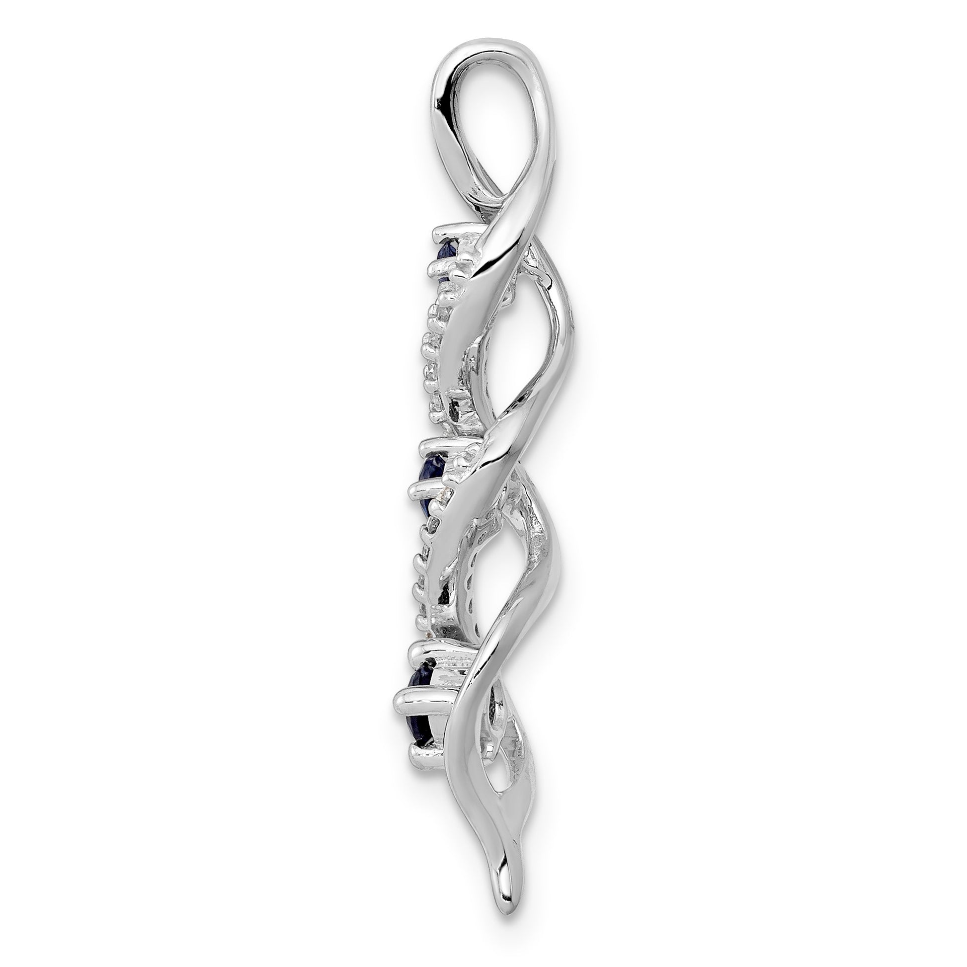 14k White Gold Diamond and .26 Sapphire Twisted 3-stone Chain Slide