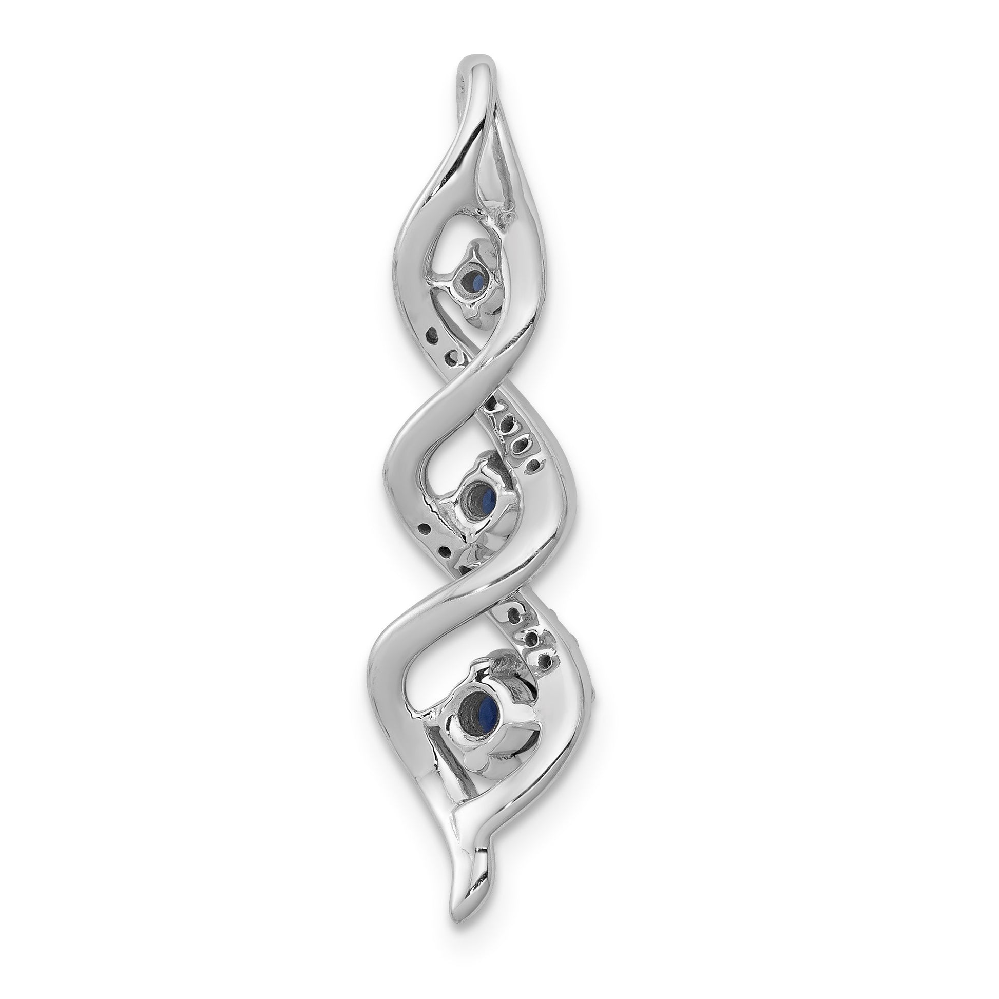 14k White Gold Diamond and .26 Sapphire Twisted 3-stone Chain Slide