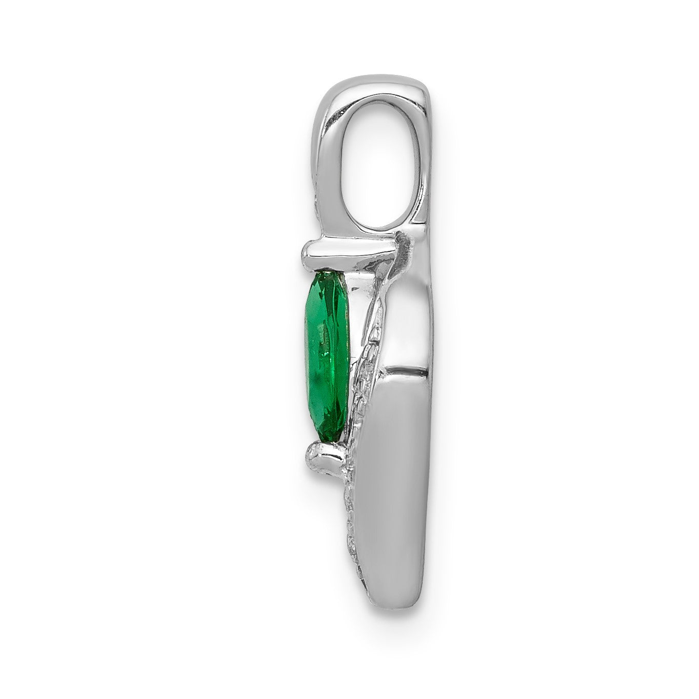14k White Gold  Diamond and Marquise Emerald Chain Slide