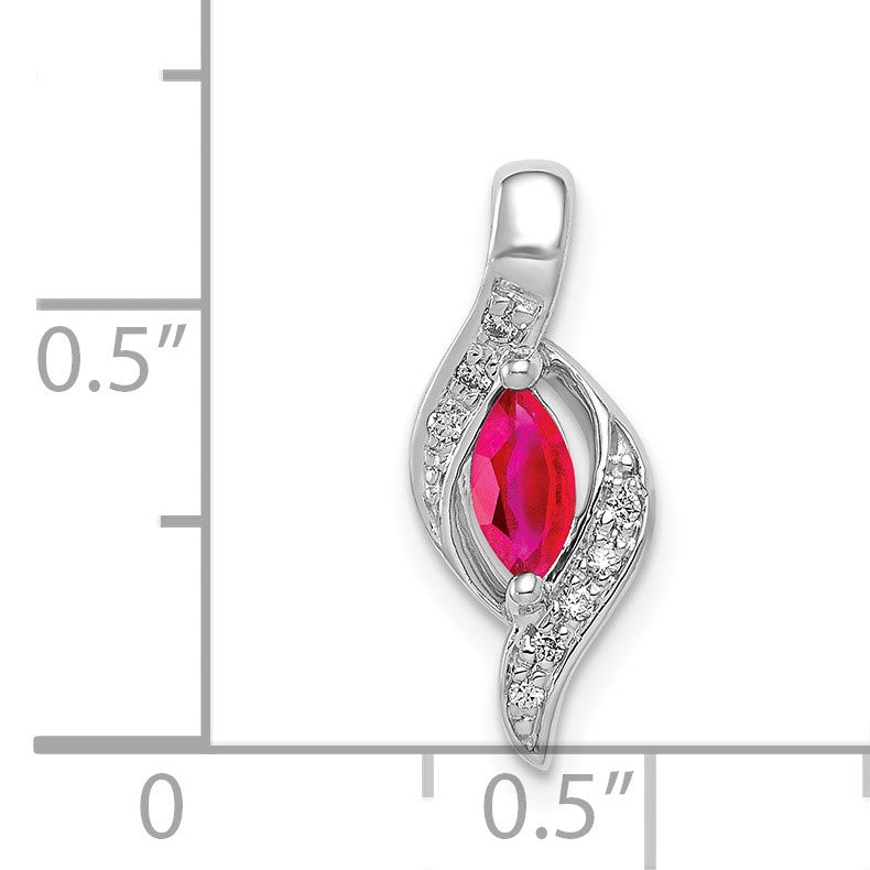14k White Gold Diamond and .25 Marquise Ruby Chain Slide