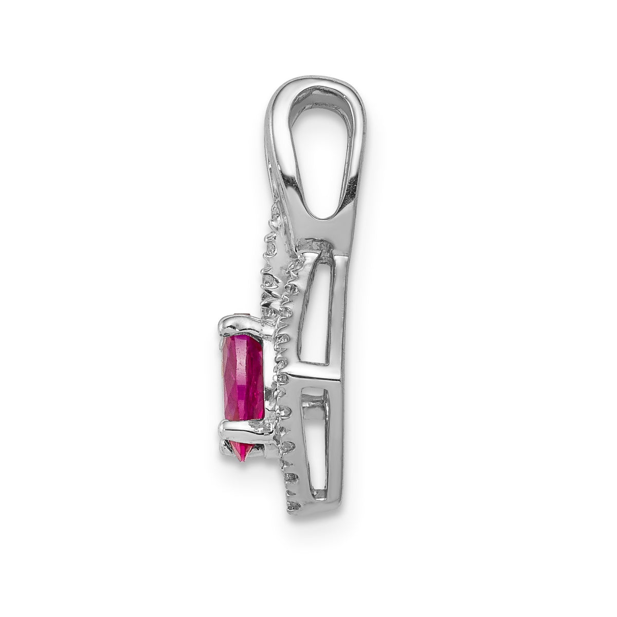 14k White Gold Diamond and .62 Oval Ruby Fancy Pendant