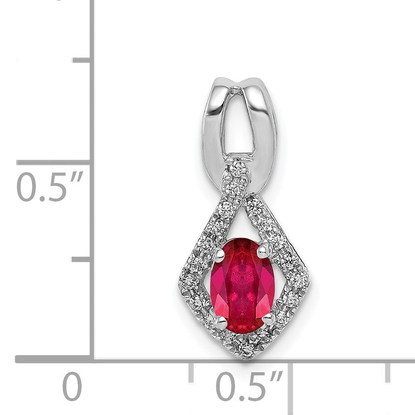 14k White Gold Diamond and .62 Oval Ruby Fancy Pendant