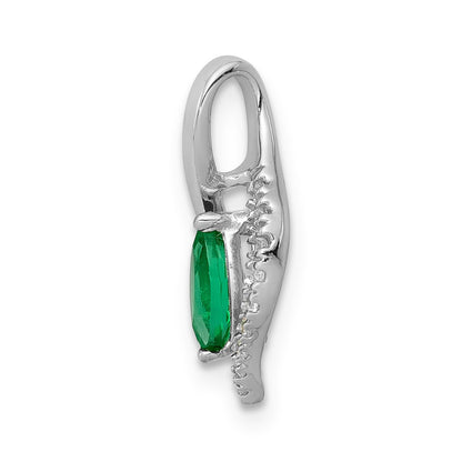 14k White Gold Diamond and Marquise Emerald Chain Slide