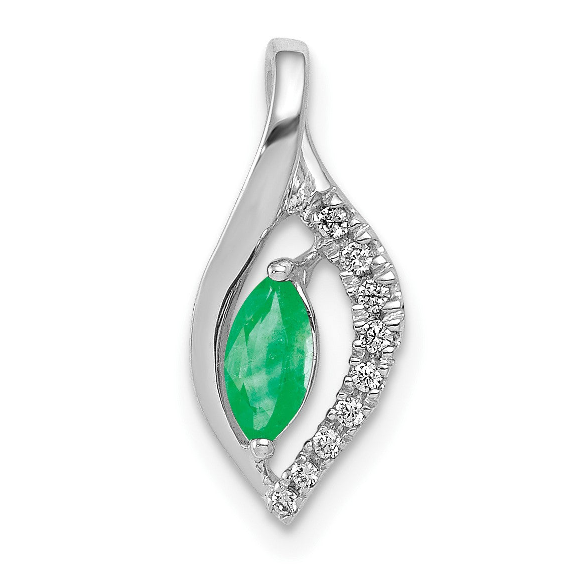 14k White Gold Diamond and Marquise Emerald Chain Slide