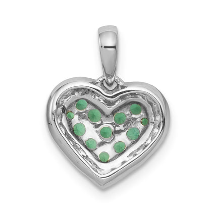 14k White Gold and Black Rhodium Diamond and Pave Emerald Heart Pendant