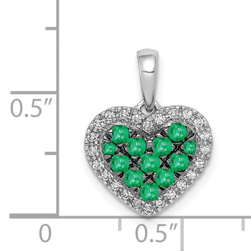 14k White Gold and Black Rhodium Diamond and Pave Emerald Heart Pendant