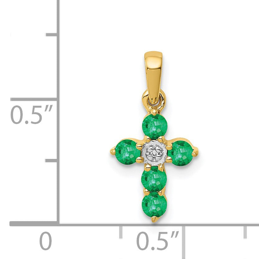 14k Emerald and Diamond Cross Pendant