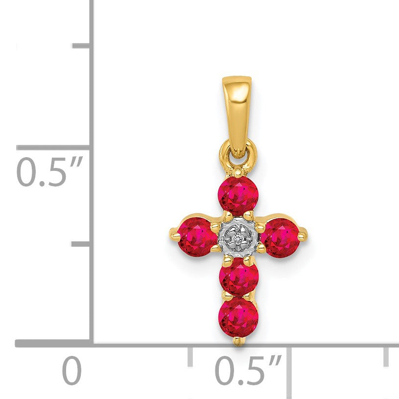 14k Ruby and Diamond Cross Pendant