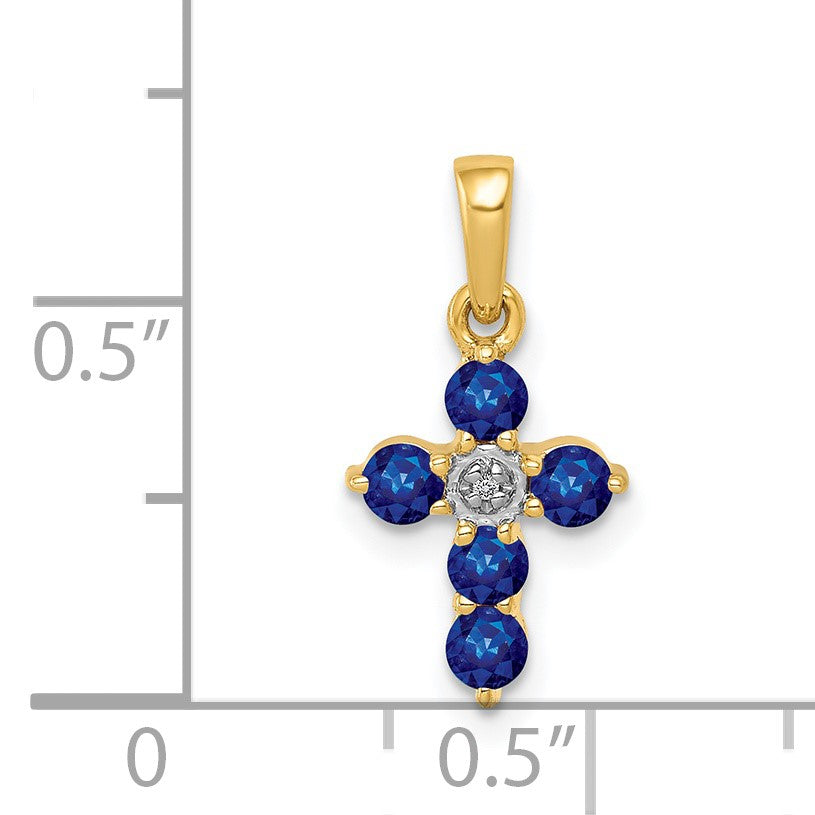 14k Sapphire and Diamond Cross Pendant