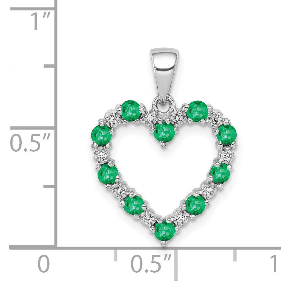 14k White Gold Diamond and Emerald Heart Pendant