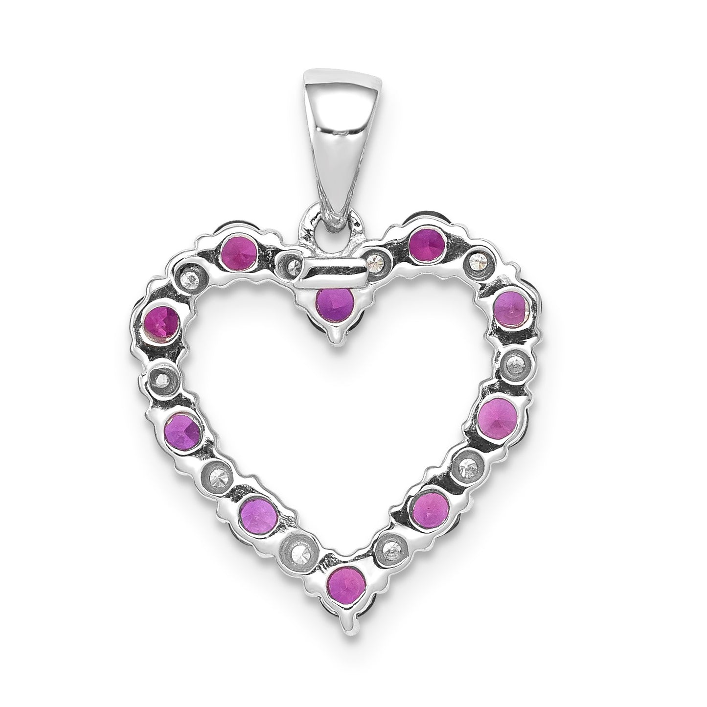14k White Gold Diamond and Ruby Heart Pendant
