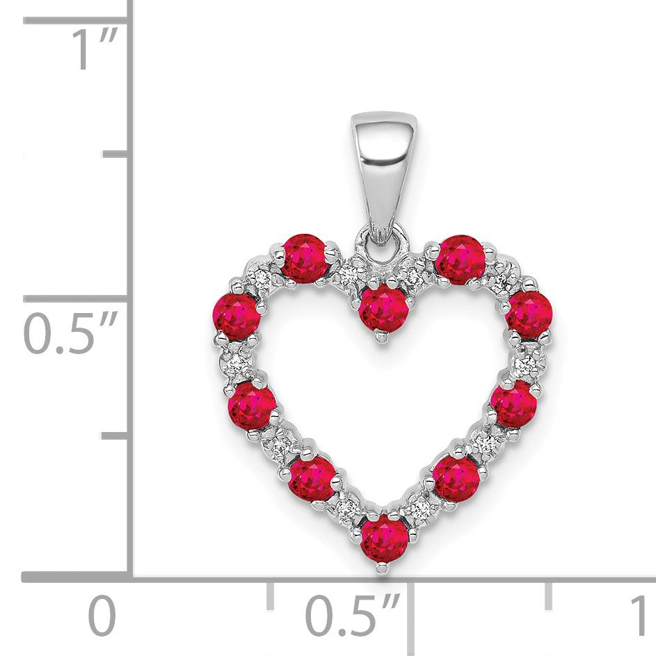 14k White Gold Diamond and Ruby Heart Pendant